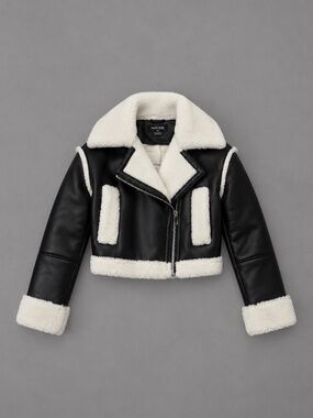 Noize Black Faux Leather Shearling Moto Jacket Size M